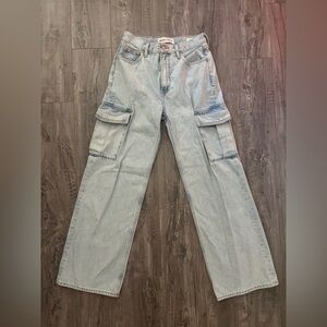 Denim Forum Light Blue Relaxed Cargo Jeans for women